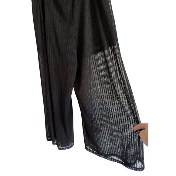 Favlux Fashion Womens Sheer Striped Black Wide-Leg Pants L 21" Inseam Pull On - Picture 7 of 7